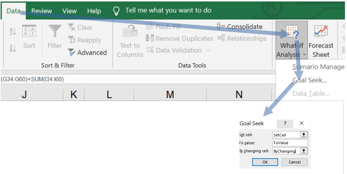 Excel Goal Seek from top menu
