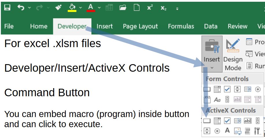 Excel Top Menu to select ActiveX Controls Command Button